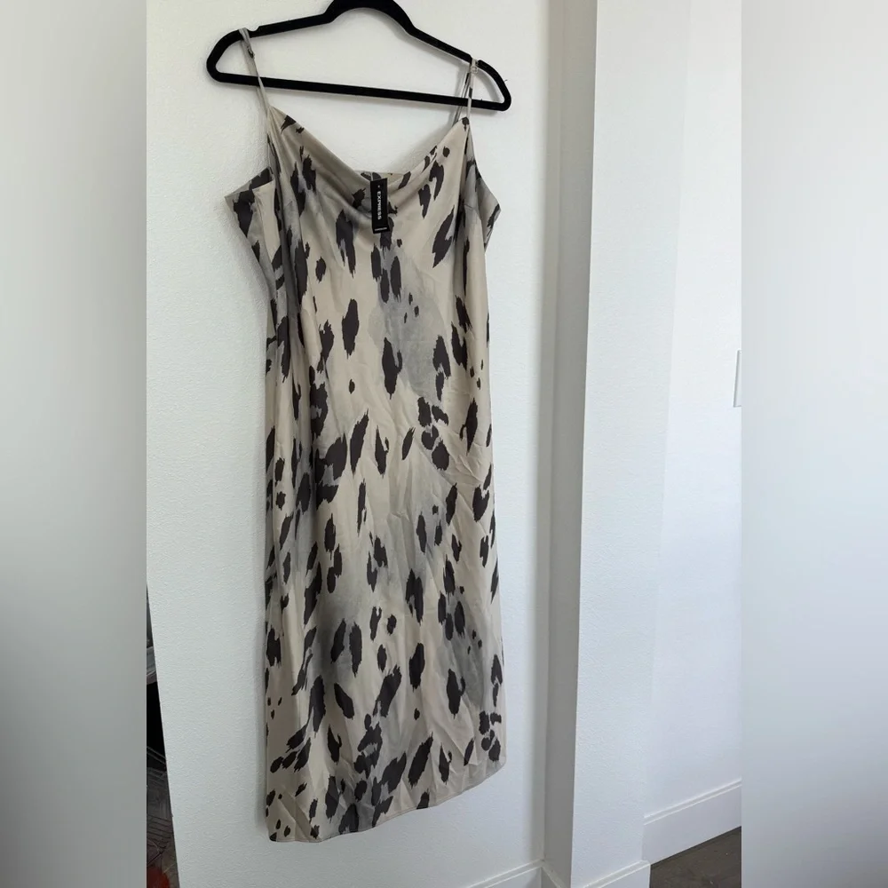 Express Tan Midi Dress with Cowl Neck and Cap Sleeves